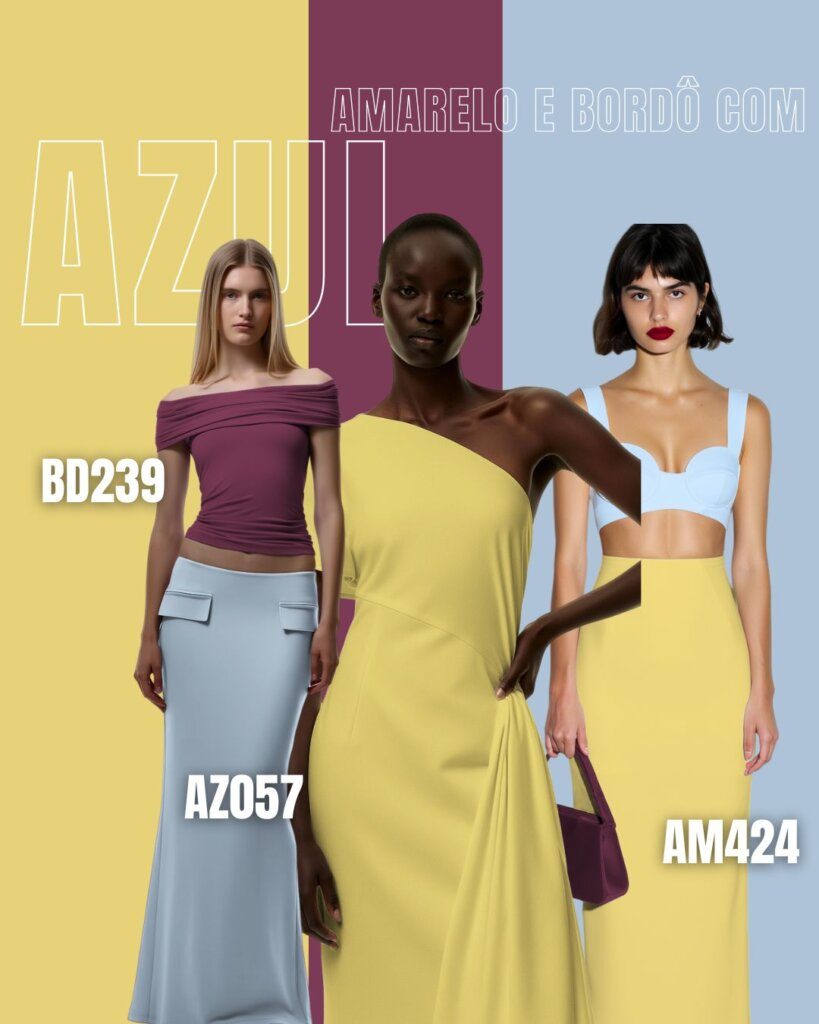azul com amarelo e bordo