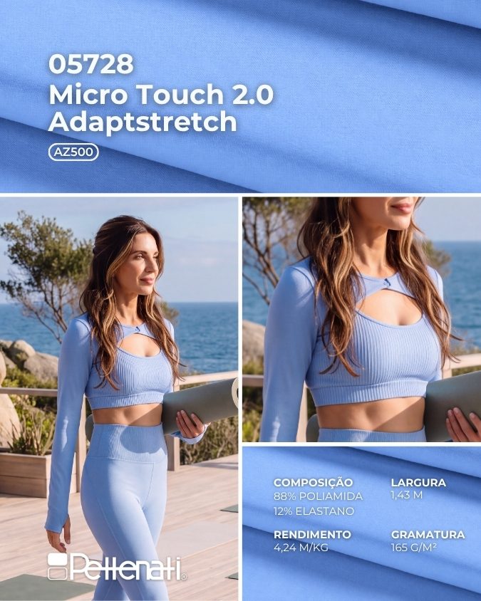 Amostra do tecido de microfibra de poliamida referência 5728 Micro Touch 2.0 Adaptstretch da Pettenati na cor AZ500